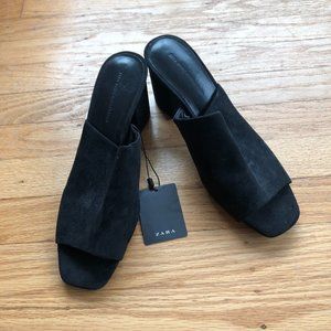 Zara Black Suede Sandal Heels 8.5